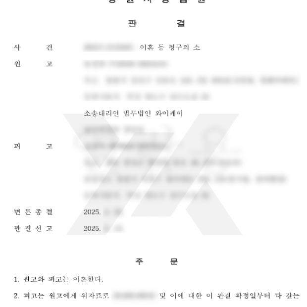 [이혼 / 이혼] 남편의 이혼 거부 속 폭행 유죄 확정 후 이혼 전부승소 사례